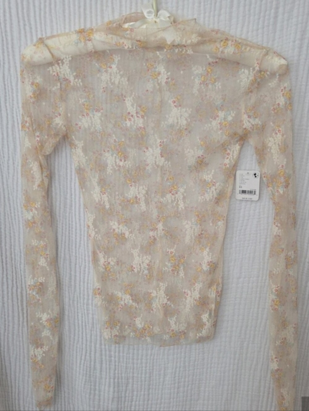 NWT Free People Floral Mesh Long Sleeve Top - Cream w/ Yellow & Pink Accents